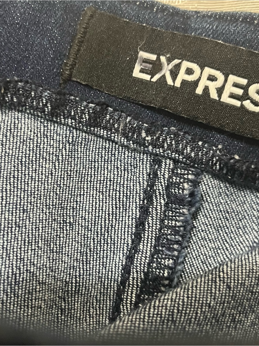 Express Stretch Wide Leg High Rise Navy Blue Silver Button Jeans Pants 6 - Picture 7 of 8